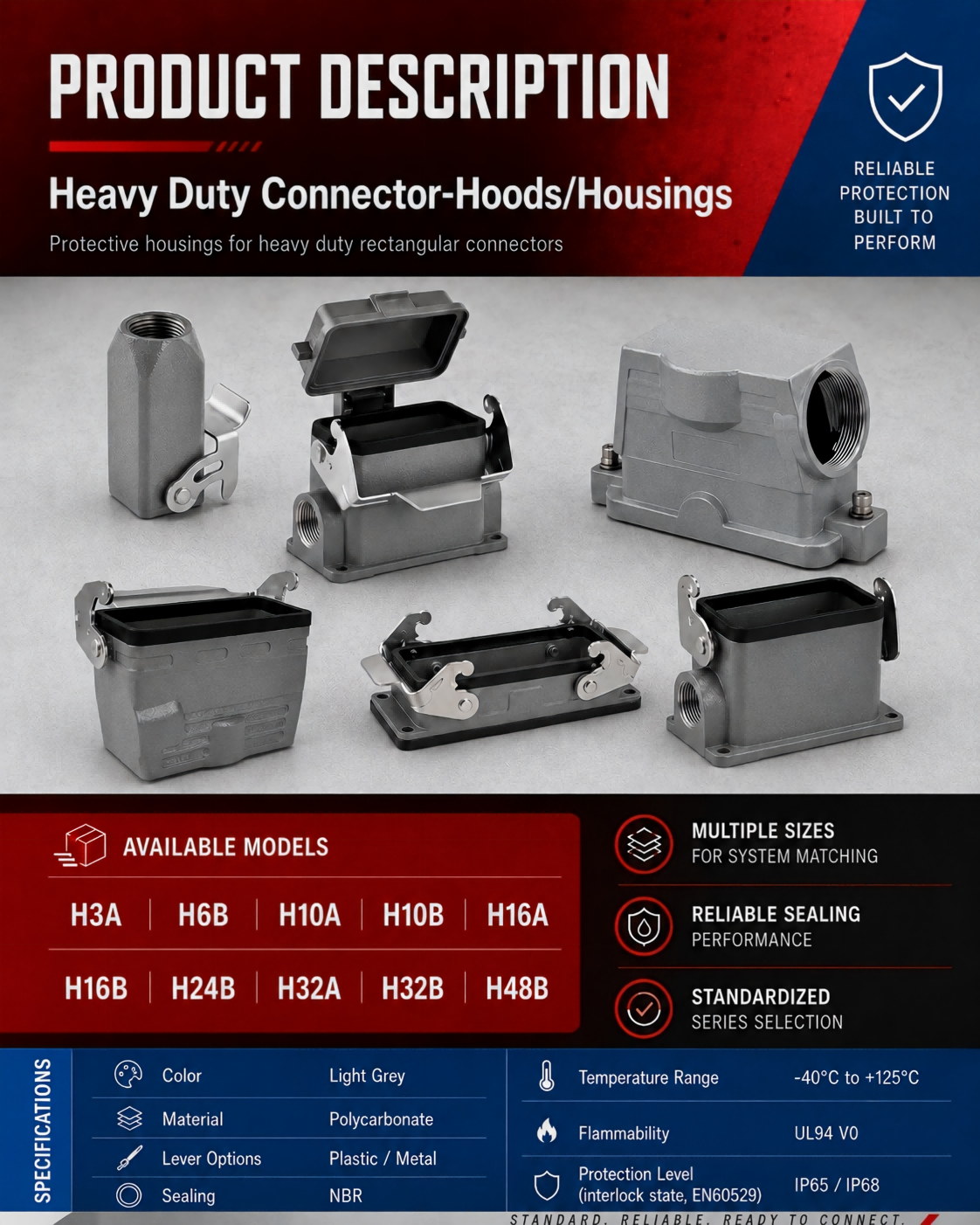 Conector confiable, multiuso y resistente Conector rectangular Carcasa protectora para entornos de alto estr&eacute;s